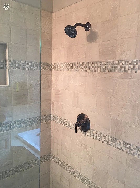 A bathroom with shower